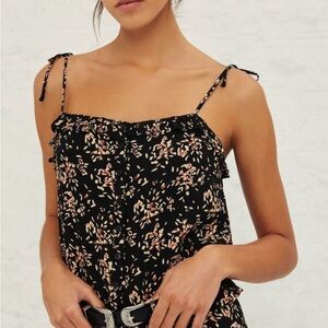 ba&sh Black Tie Front Crop Camisole